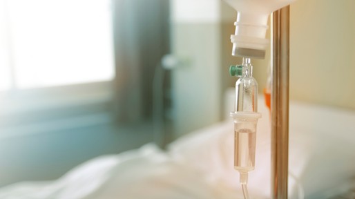 saline solution in a patient’s hand in the hospital